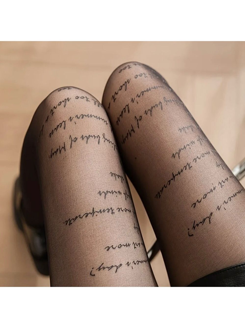 Trendy Script Pattern Sheer Tights - Comfortable & Stylish Legwear - Picture 9 of 10